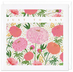 Pink Floral Pompom Greetings Card